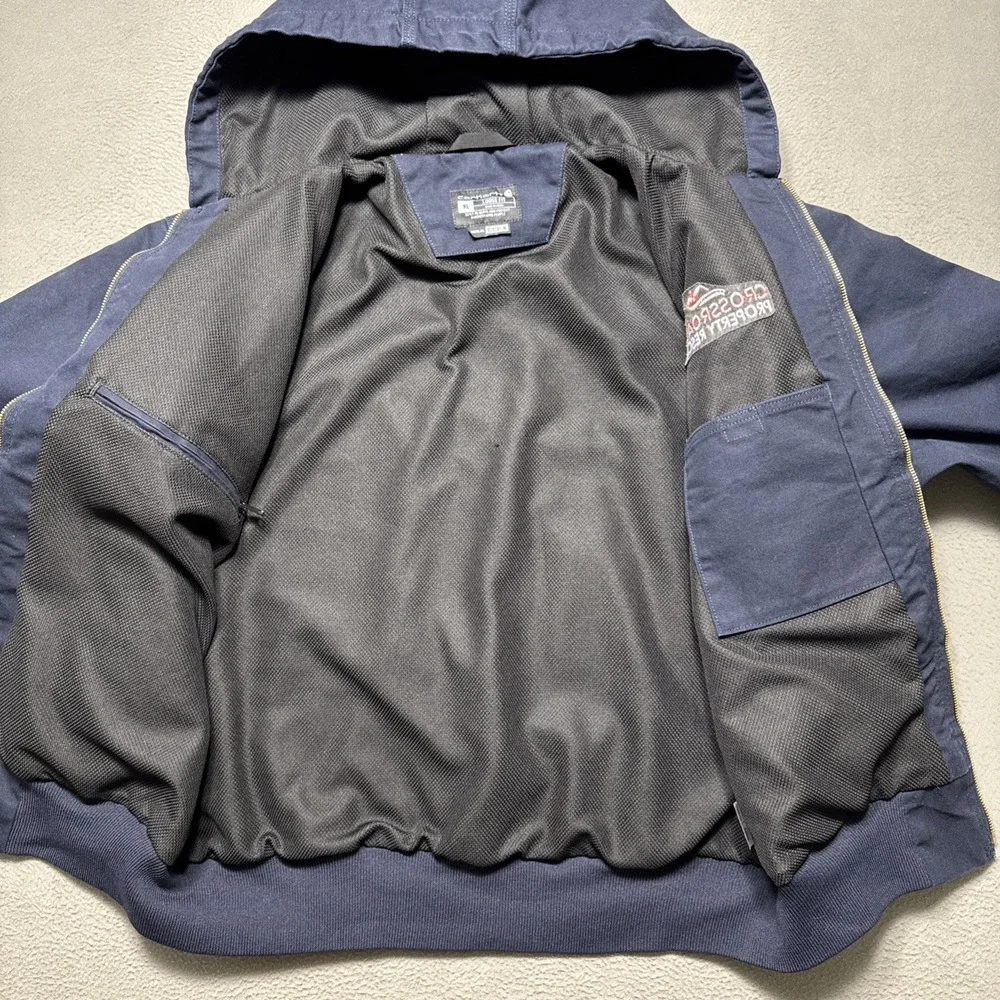 Carhartt Jacket Men XL Blue Loose Firm Duck Canvas Thermal Lined Hooded Workwear